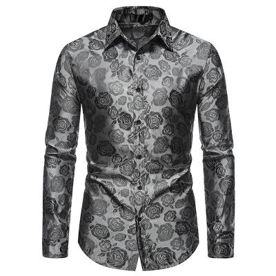 China Anti-Wrinkle Made In China Mens Long Sleeve Printed Retro Slim Shirt Business Formal Shirts Wholesale for sale