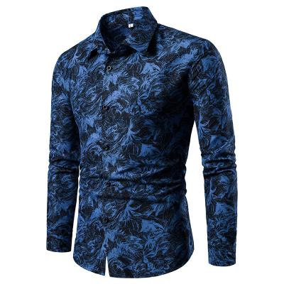 China Anti-Wrinkle Men's Casual Fashion Printed Shirt Floral Long Sleeve Shirt Large Size Custom Slim Men for sale