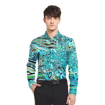 China Anti-Wrinkle Long Sleeve Loose Casual Mens Shirts Lapel Printed Shirt Customized 100% Polyester Mens Top for sale