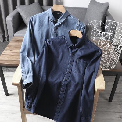 China Custom Made Cotton Men's Fashion Shirts Denim Casual Jacket High Quality Long Sleeve Washed Shirt Anti-wrinkle for sale