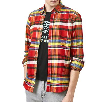 China Anti-Wrinkle Latest Korean Plaid Shirt Men's Youth Jacket 100% Cotton Retro Plaid Long Sleeve Casual Shirts for sale