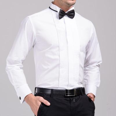 China Anti-Wrinkle Fashion Trend Men's Formal Shirts Wedding Solid Color Dovetail Neck Tops Long Sleeve Youth High Quality Evening Dress Shirt for sale