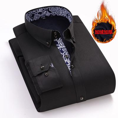 China new style Anti-wrinkle plus velvet padded blue and white china business casual dress long sleeve young and middle-aged men's shirt hot shirt, for sale