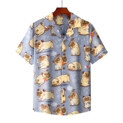 China Custom Cute Short Sleeve Fashion Cartoon Print Anti-wrinkle Cartoon Plant Puppy Puppy Shirt Loose Style Hawaiian Floral Children's Beach Shirts for sale