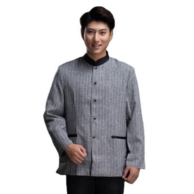 China Hotel Cleaning Staff Butler Uniform Breathable Long Sleeve Uniform Custom Striped Long Sleeve Shirts for sale