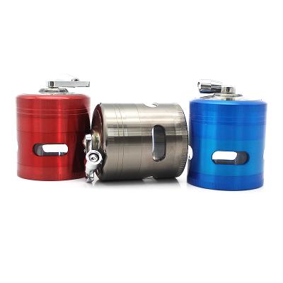 China Wholesale Smoking Accessories Smoking Hand With Window 55mm 4 Layers Zinc Alloy Grinder With Handle for sale