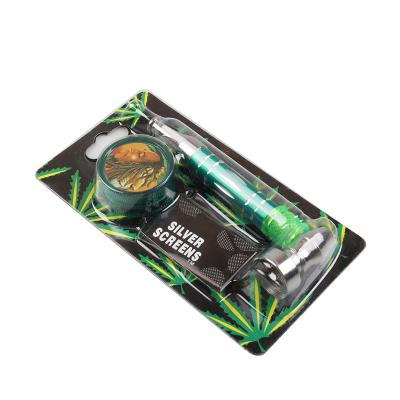 China 2021 Factory Wholesale Cheap Metal RYO Gunter Combo Smoking Pipes with Herb Grinder Smoking Pipe Plastic Kit for sale