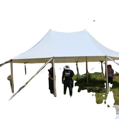 China UV Resistance 7x14m PVC Wooden Pole Canvas Sail Outdoor Wedding Events Party Waterproof Fast Straight Fire Tent For Sale Factory for sale