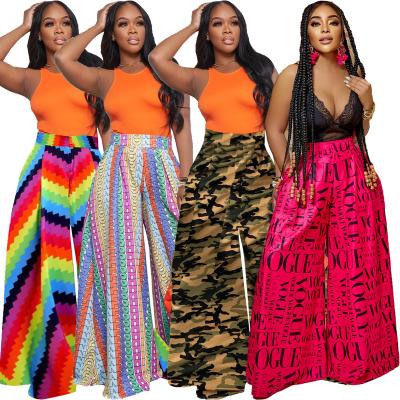 China Anti-wrinkle Women's New High Waist Casual Beach Wide Leg Pants Shapes Zigzag Print Decoration Long Colorful Stripe High Waist Wide Leg Pants for sale