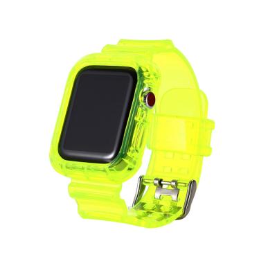 China New Transparent TPU+Silicone+Metal Strap Clear Watch Band For Apple Watch 38mm 40mm 42mm 44mm for sale