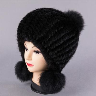 China Factory Direct Wholesale Faux Fur Hat Toddler Cotton Hat Fox Fur Striped Knit Hat for sale