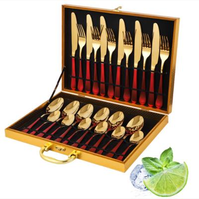 China 12/16/24 Pcs Stainless Steel Gold Top Selling Viable Cutlery Set To Wedding With Wooden Gift Box for sale