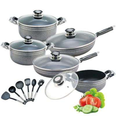 China 16pcs Durable Pressed Non Stick Aluminum Cookware Durable Kitchen Ware Pot Pan Aluminum Set for sale