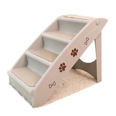 China Stocked 2022 Replacement ABS Plastic Non-slip Velvet Tread Folding Collapsible Dog Stairs For Dog for sale