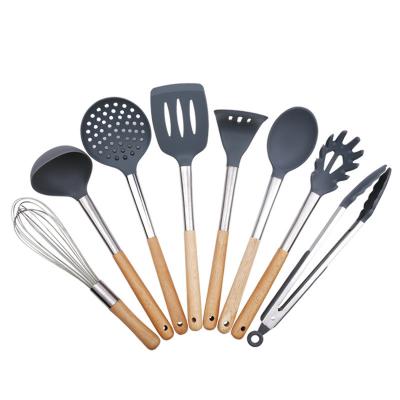 China Sustainable 7pcs Kitchen Tools Silicone Spatula Spoon Handle Silicone Spatula Wooden Kitchenware Non-Stick Cooking Set for sale