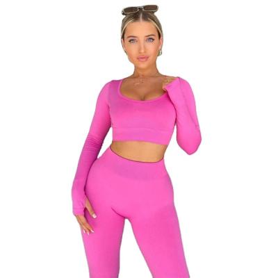 China Breathable Women Solid Seamless Compression Workout Set High Waist Legging Sports Bra Gym Wear Yoga Suit Fitness Sets for sale