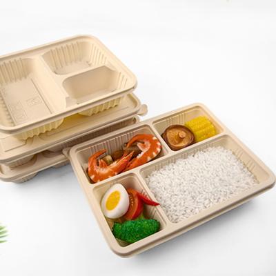 China Food Packaging 1000ml 4 Compartments Compostable Cornstarch Clamshell Togo Takeaway Food Containers for sale