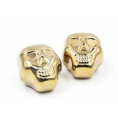 China Hotel Cocktail Mini Metal Gold Skull Wine Cooler Whiskey Stones and Best Beer Cooler Stainless Steel Ice Cube for Wine for sale