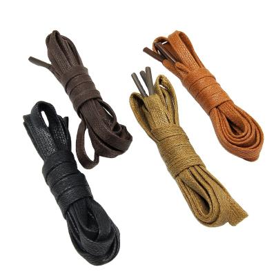 China Flat 8mm waxed flat laces leather waterproof casual shoes laces unisex boots lace for sale