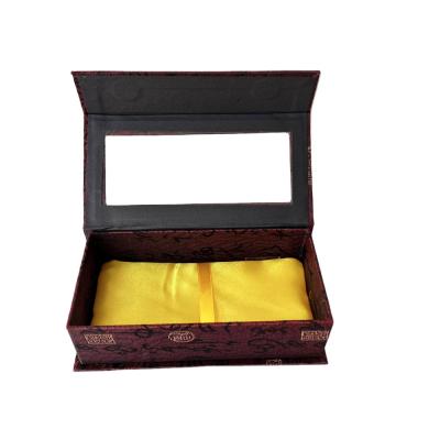 China Handmade Classic Chinese Brocade Jewelry Watch PU Transparent Windowgift Boxes With Magnetic Lid Closure Magnetic Box for sale