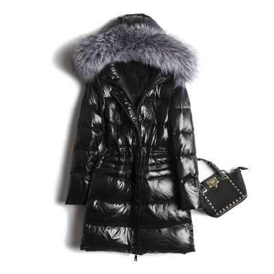 China Wholesale Shiny Detachable White Winter Fashion Fox Moncleres Breathable Coats Duck Down Thick Puff Jacket Big Fur Collar Silver Women's Breathable Coats for sale