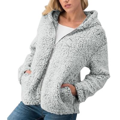 China New Viable Thick Lamb Fleece Winter Zipper Cardigan Pocket Woolen Hooded Coat For Women for sale