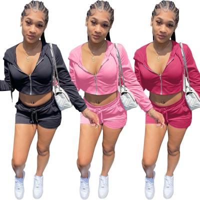 China 2021 Fashion Breathable Hot Sale Crop Hoodie Autumn Outfit Women Velvet Two Top Piece Set Shortly for sale