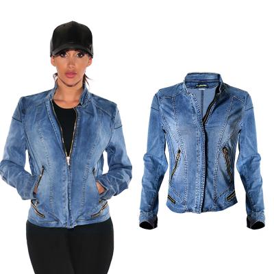 China Wholesale Breathable Custom Baseball Jackets Stretch Vintage Outerwear Multi-Zipper Motor Denim Autumn Jacket Woman for sale