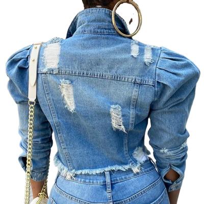 China Wholesale Fashion Breathable Sleeve Ladies Denim Jacket Women Coat Jean Jackets Plus Size Casual Ripped Holes Women for sale