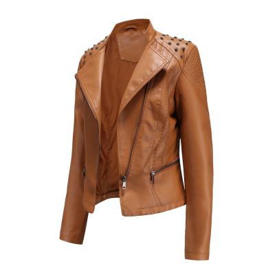 China Breathable Turn-Down Short Collar Zipper Coat Female Pu Leather Jacket Women Leather Jacket for sale