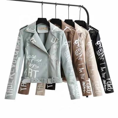 China 2021 Breathable Wholesale Fashion Custom Letter Printing Cool Girls Motorcycle Studded Bomber Women PU Leather Jacket for sale