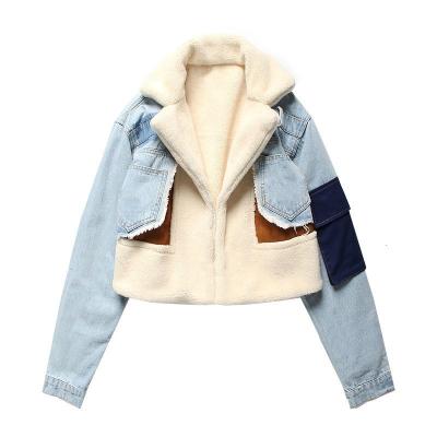 China 2021 New Arrival Breathable Wholesale Women's Velvet Denim Coat Patchwork Women's Warm Jacket Wool for sale