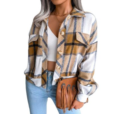 China 2021 New Arrival Autumn Woolen Jacket Women Breathable Casual Plaid Lantern Long Sleeve Clothing for sale