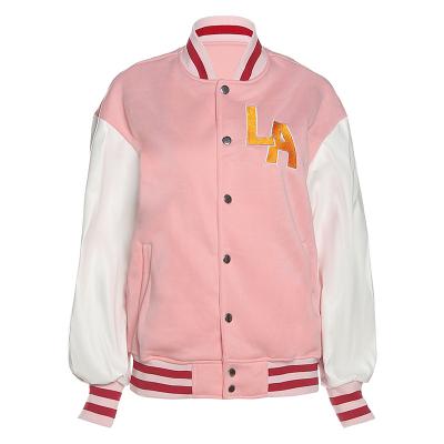 China Wholesale Custom Made Breathable Single Breasted Collar And Patchwork Embroidery 2022 Women Baseball Jackets for sale