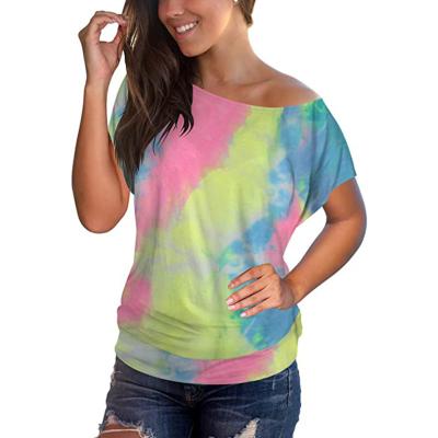 China Breathable Free Shipping Wholesale New Loose Tie Dye To Print T Shirts Womens Short Sleeve T-Shirts Top for sale