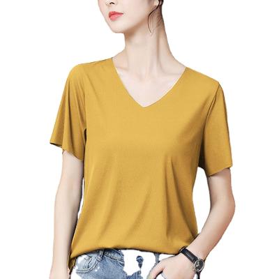 China Wholesale Instant Sale QUICK DRY Polyester V-Neck T-Shirt Printing T-shirt Printed V-Neck Cropped Sheath T-Shirt For Women for sale