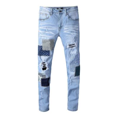 China Fashion High Street Personality Breathable Wholesale Contrast Washed Hole Amirys Straight Jeans for sale