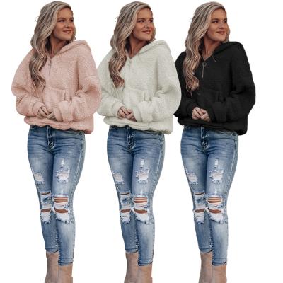 China Autumn And Winter Custom Hooded Half Zipper Cashmere Long Sleeve Hoodie Women Solid Color Breathable Casual Pullover for sale