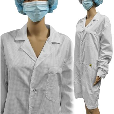 China 4mm Grid Supplier Professional Dustproof White Color ESD Antistatic Shirt For Cleanroom Garment for sale