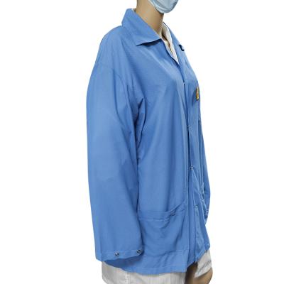 China Supplier Factory Washable 96%polyester +4% Carbon Blue Color Antistatic ESD Dustproof Antistatic Coat For Lab Use for sale