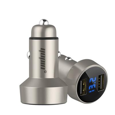 China Dual usb fast car charger of mobile phone/brand on tablet/Camera/MP3/GPS 24w 2.4a+2.4a, for Amazon walmart hot sale zinc alloy metal with display car charger Of voltage for sale