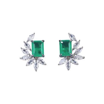 China CLASSIC High Quality 925 Jewelry Rectangle AAA Zircon Gemstone Earrings Studs Sliver For Women Silver 925 Emerald Simple Classic CLASSIC for sale