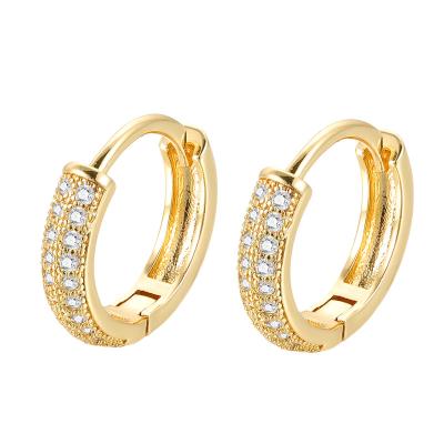 China Wholesale Romantic Fashion Jewelry Earrings 18k Gold Plated Geometric Female Zircon Gemstone Huggies Circle Inlaid Brass Earring for sale