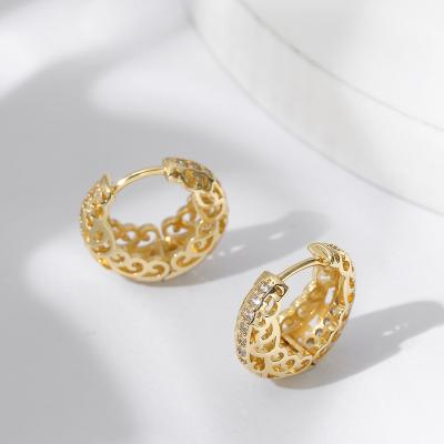 China Fashion Jewelry Romantic Earring 14K 18K Gold Plated Hollow Out Zircon Inlaid Circle Earring For Women Gift for sale