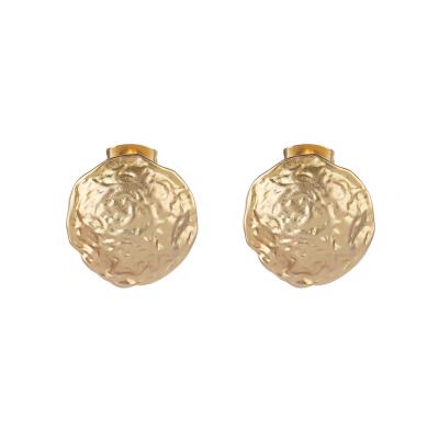 China Romantic Fashion Jewelry Earrings 18k Gold Plated Round Hammered Style Wedding Jewelry Stud Earrings for sale