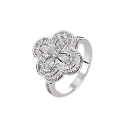 China Valentine Jewelry Silver Ring Women's Ring Luxury CLASSIC Wedding Ring 925 White Cubic Zirconia Four Clover Leaf Ring For Women for sale