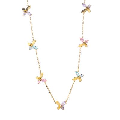 China Silver Gold Plated Match Hot Sale Girls 18k CZ Rainbow Necklace Europe and America Butterfly Clothing Necklace 925 CZ Necklace For Women for sale