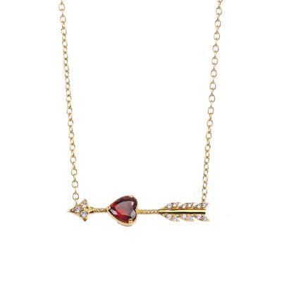 China Silver 925 Sterling Gold Europe and America Valentine Jewelry Garnet Zircon Heart Plated Arrow Heart Lock Pending Necklace For Women for sale