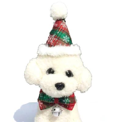 China Hot Popular Cute Dogs Birthday Pet Christmas Hat And Collar Bow Tie Set Cat Dog Christmas Accessories for sale