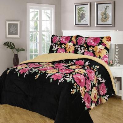 China Sherpa Borrego Soft High Quality Checkable Flannel Quilt Ready Color 3pcs 220x240 Print Stock for sale